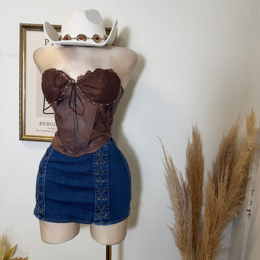 Suede Tube Top Tie Back Detail -Brown