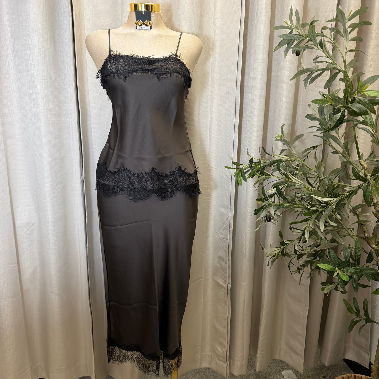 Satin lace Skirt Set-brown/black