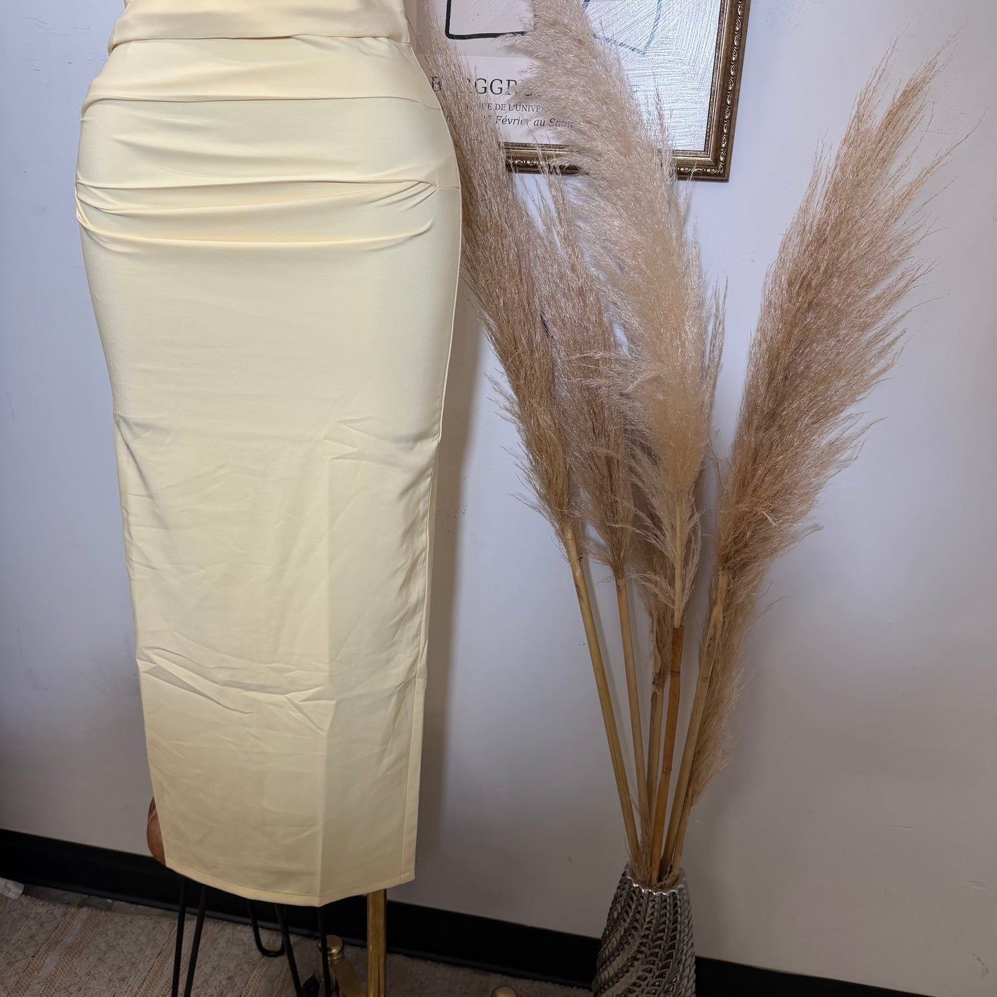 Halter Neck Structured Back Slit Maxi Dress-Baby Yellow