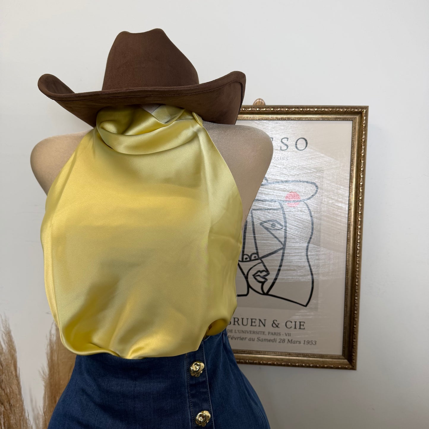 Satin Halter Top-Butter Yellow