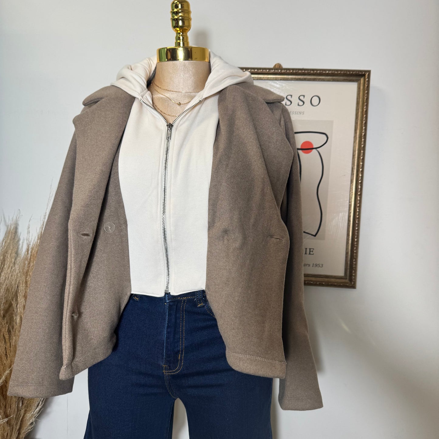 Hoddie Layered Jacket-Brown/Cream