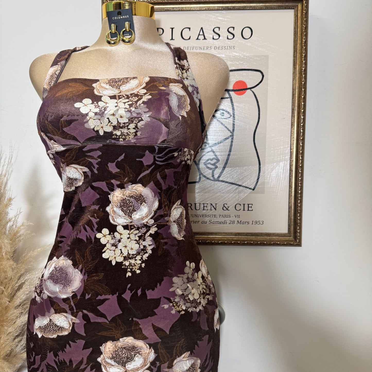 Lace Up back Midi Dress-Chocolate