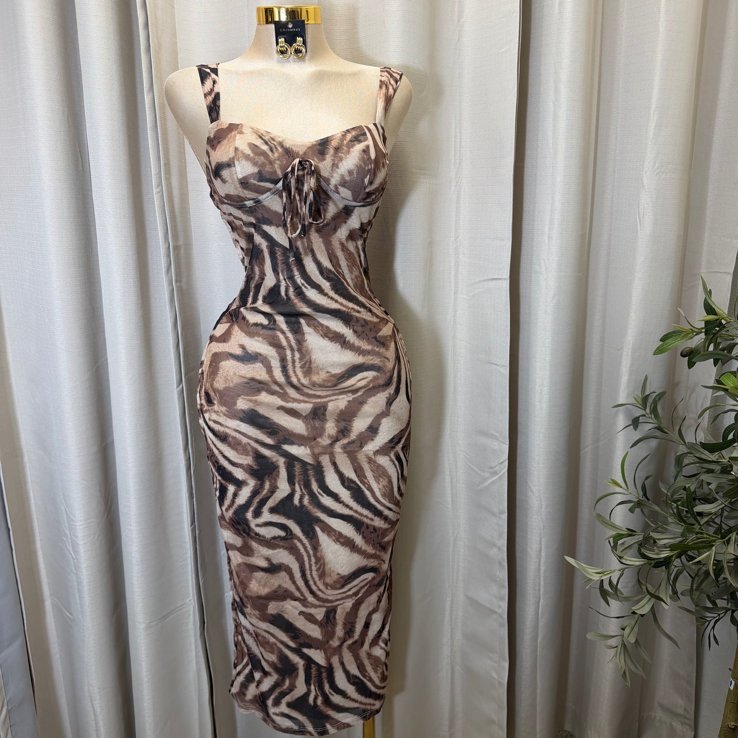 Mesh Animal Print Dress-Animal