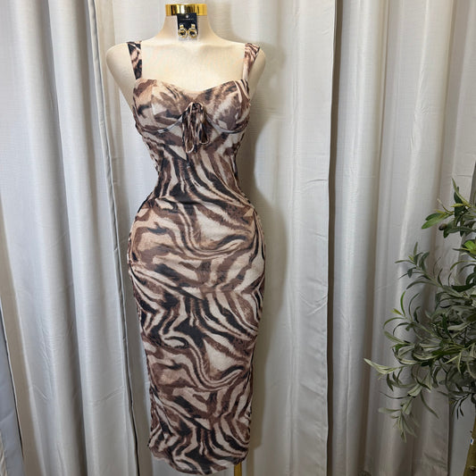 Mesh Animal Print Dress-Animal