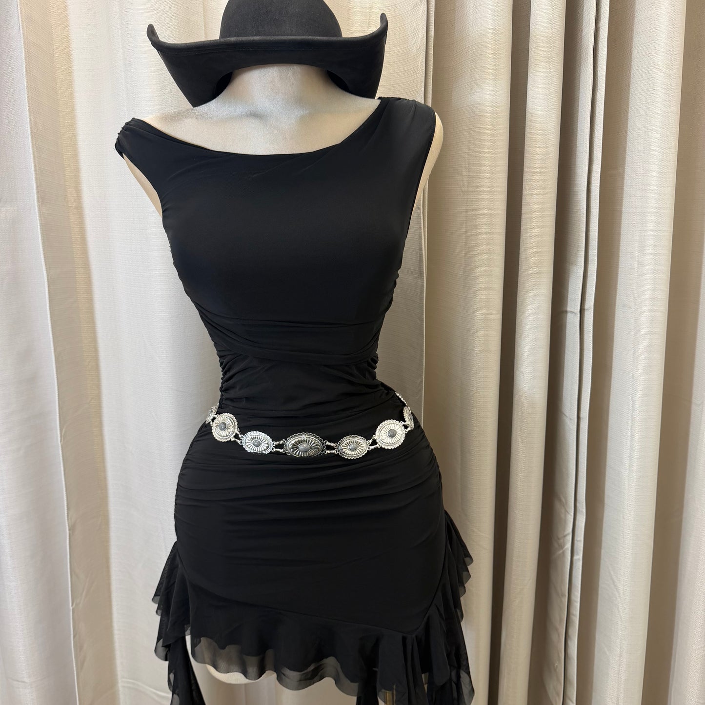 Off shoulder Dress with flowing Detail-Black