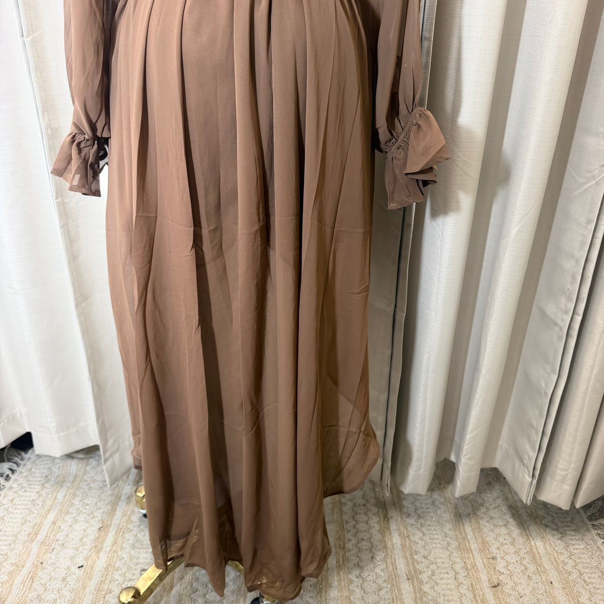 High Low Mock Neck Chiffon Maxi Dress-Brown