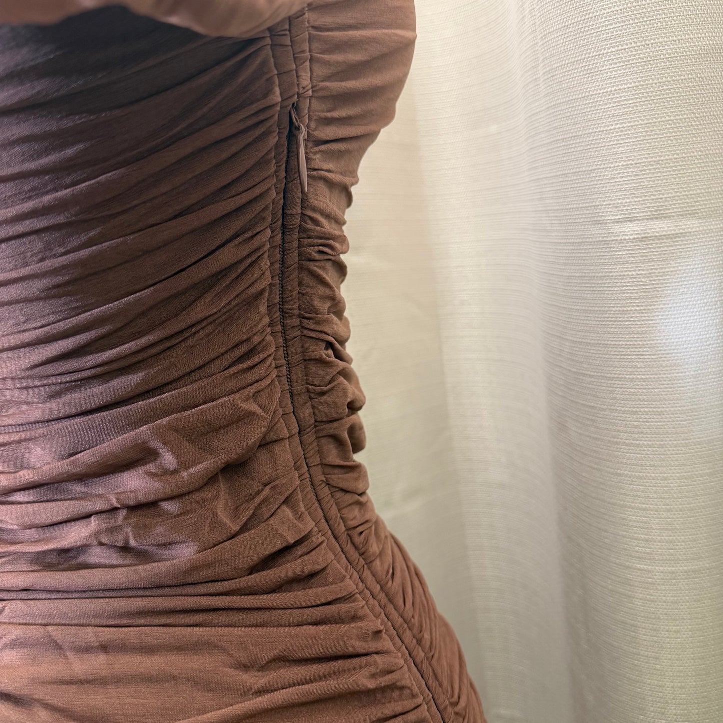 LONG SLEEVES ASSYMETRICAL HEM MAXI DRESS-Brown