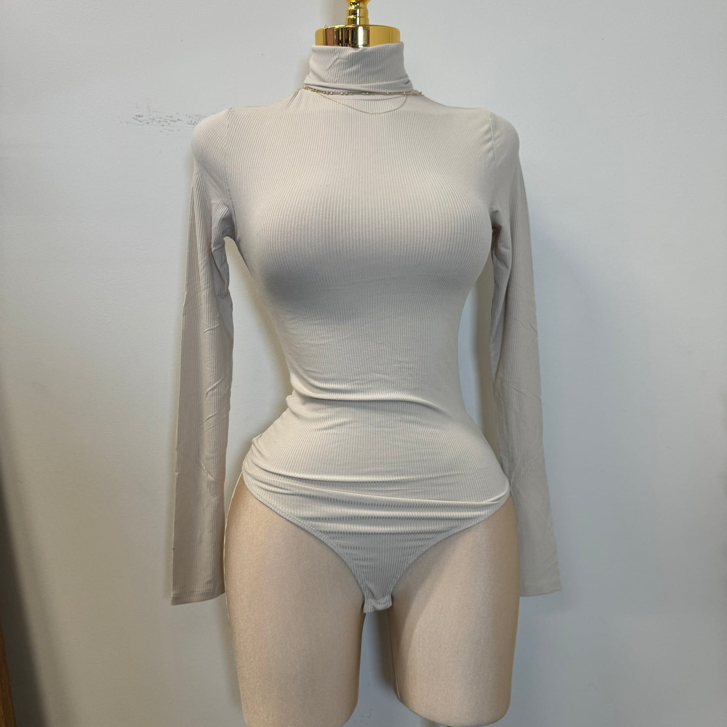 Long Sleeve Turtle Neck Bodysuit-Taupe