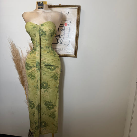 Sweetheart Ruched Wrap Maxi Dress-Green