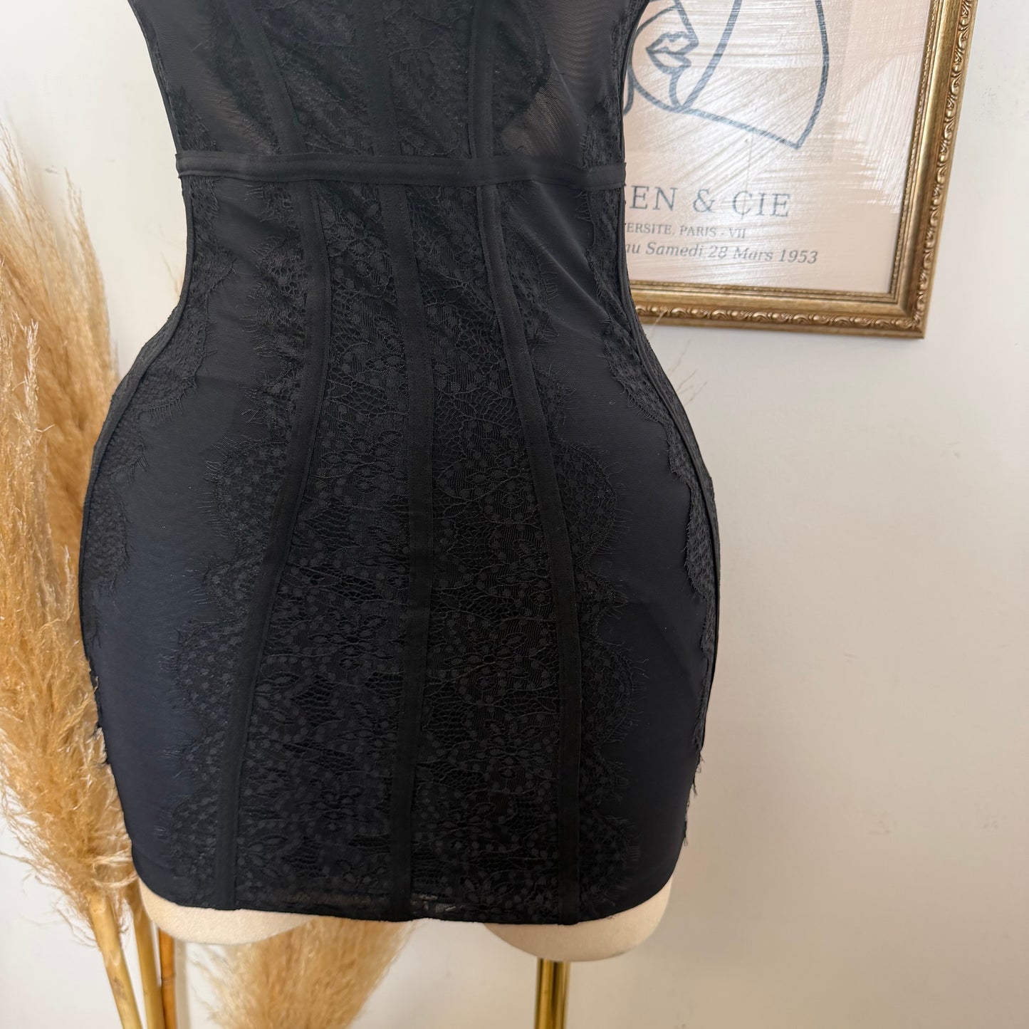 Lace Mesh Dress-Black