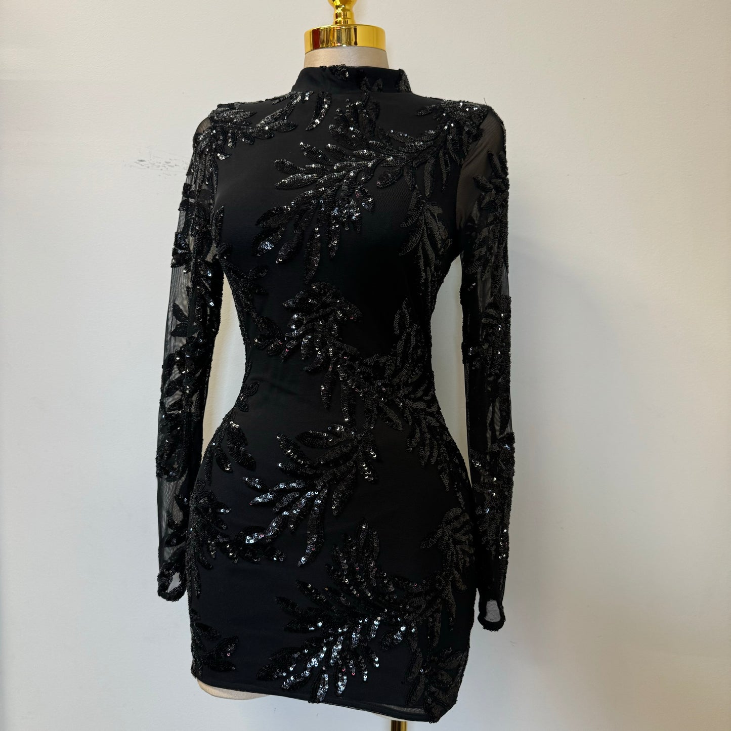 NYE sequins Long Sleeve Dress-Black