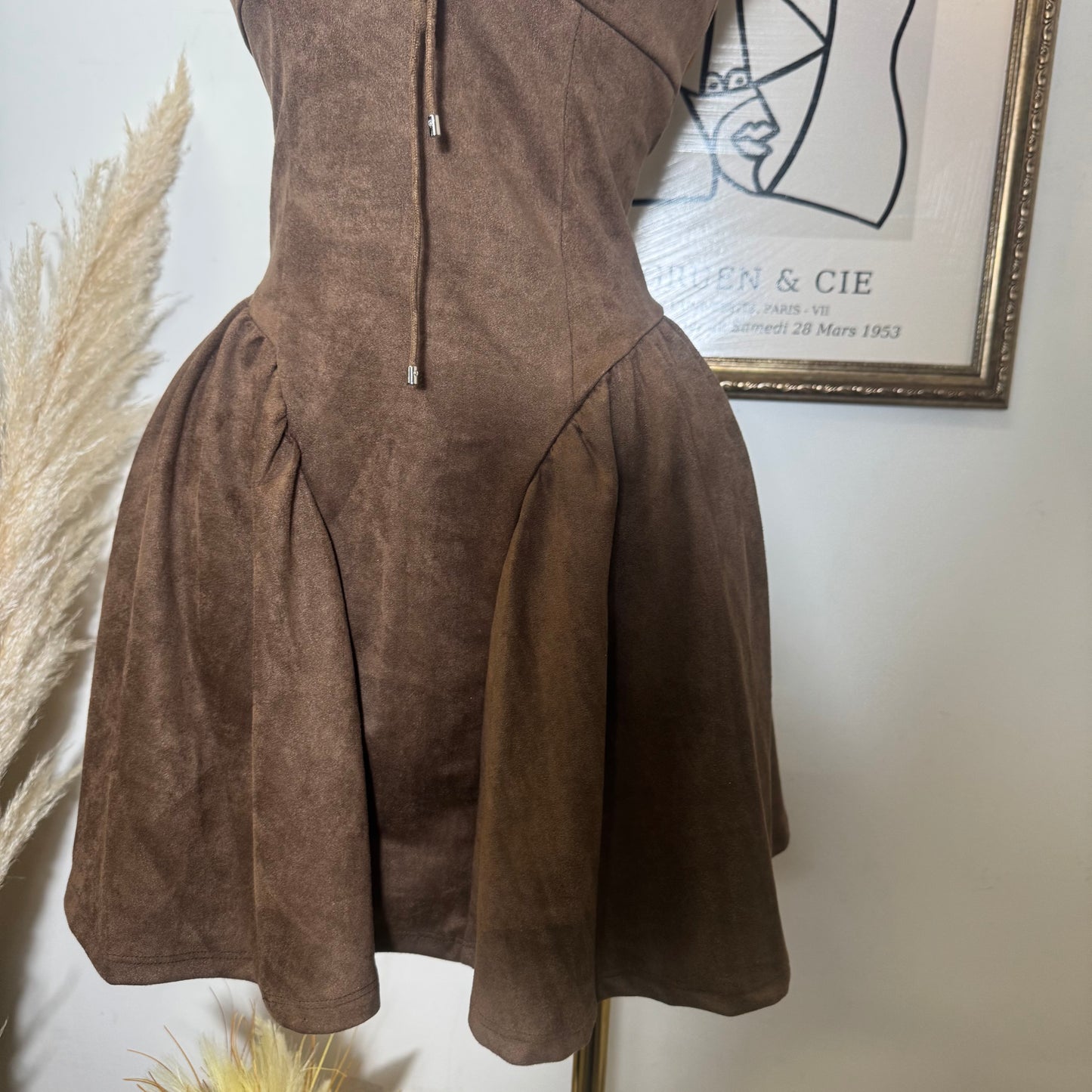 Suede Halter Dress-Chocolate