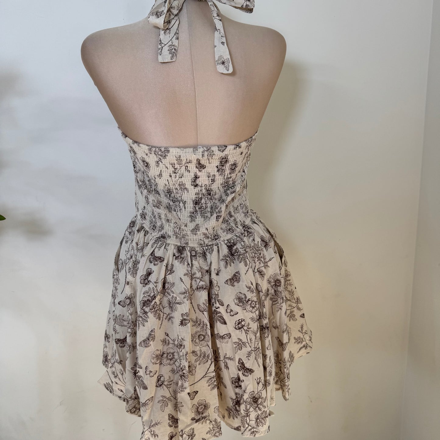 Halter Ballon Dress-Cream/Brown