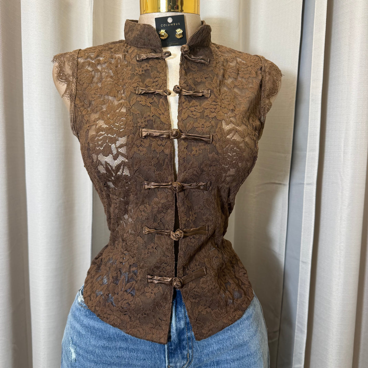 Lace Korean Top-Brown