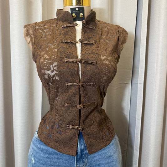 Lace Korean Top-Brown