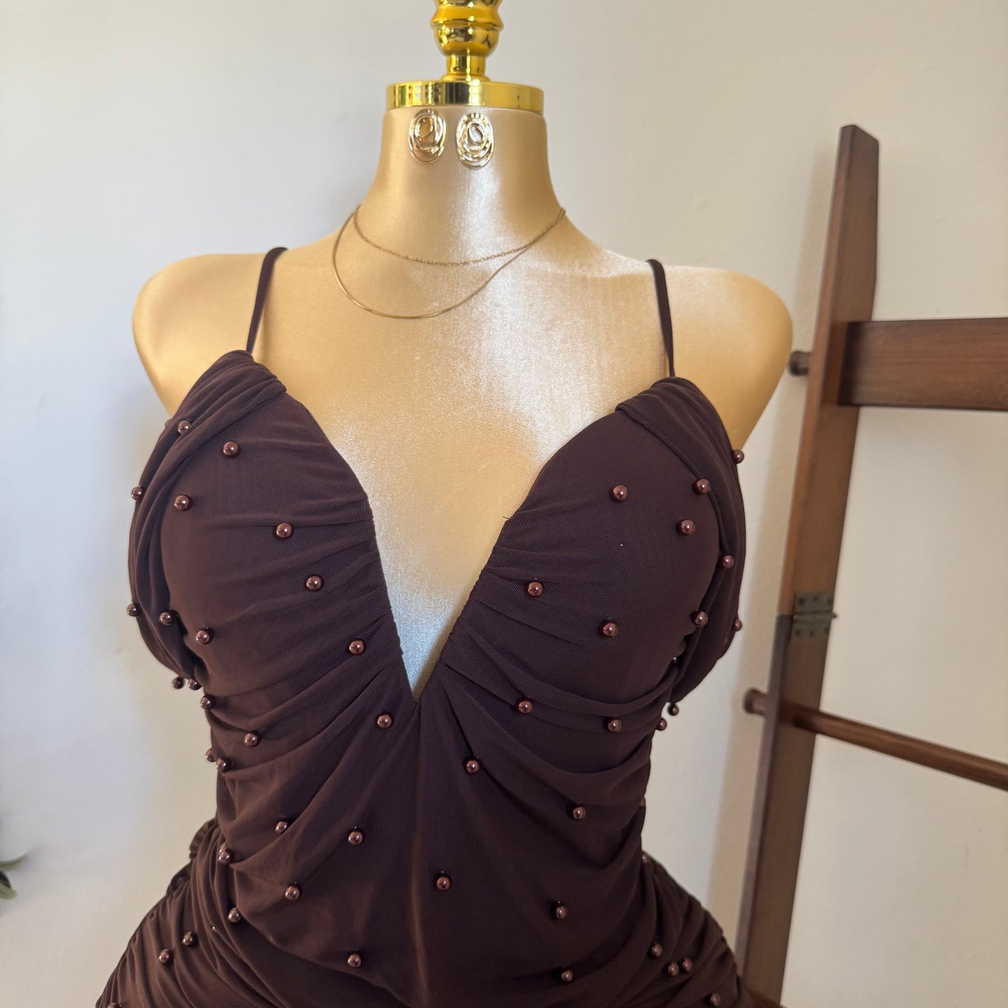 Aria Pearl Dress PL-Brown