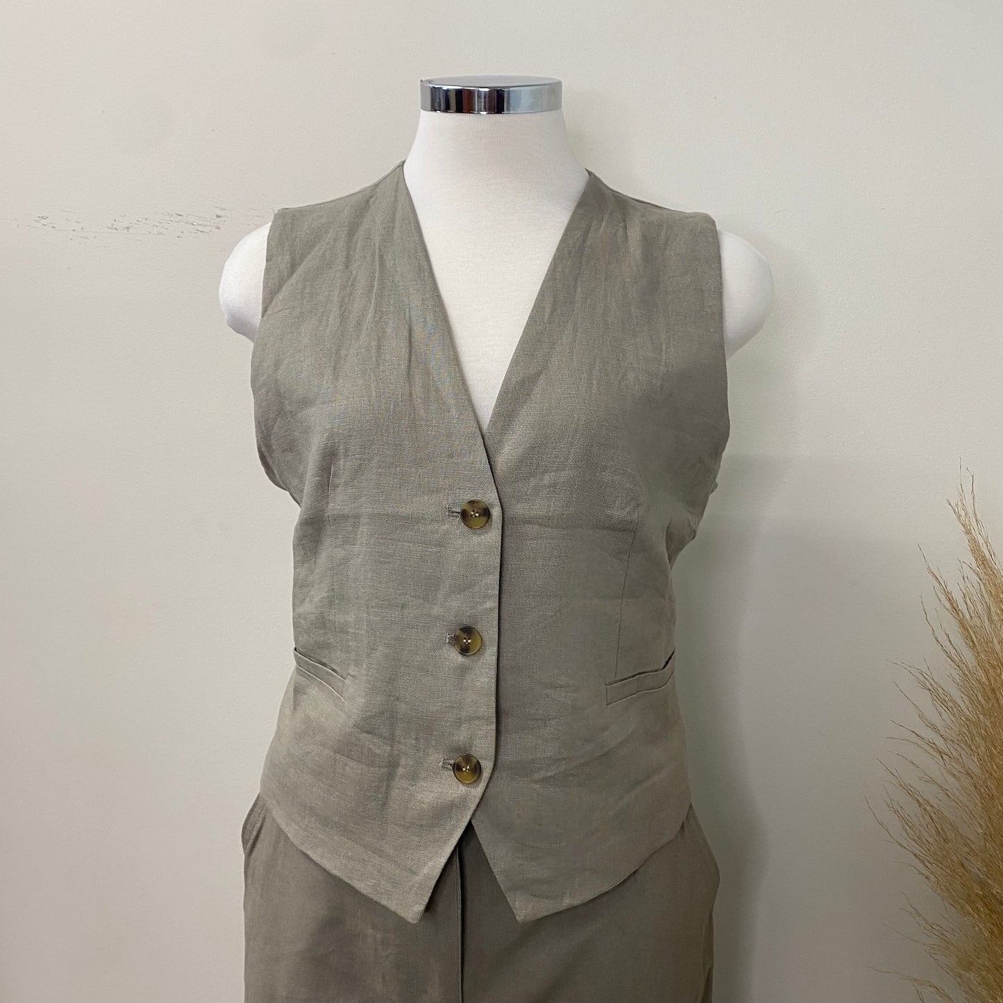 Linen Vest Top-Greystone