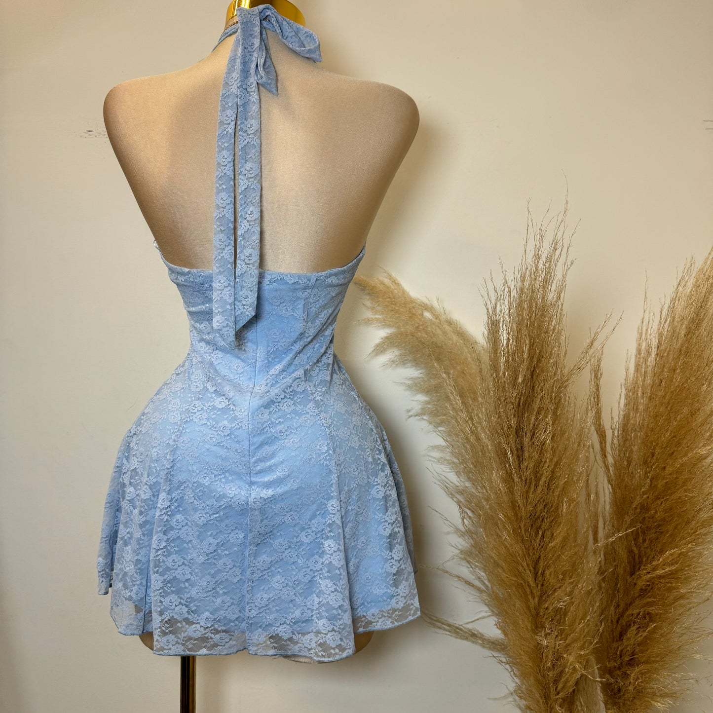 Amy Lace Halter Dress-Baby Blue