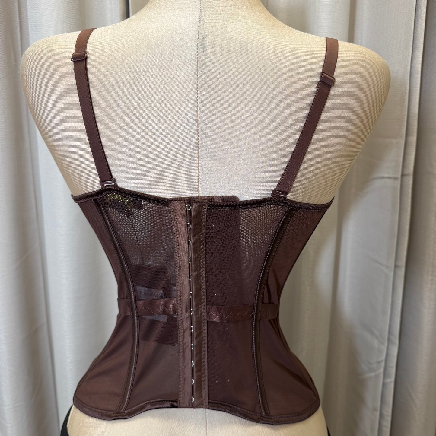 Long Body Mesh Corset Top-Brown