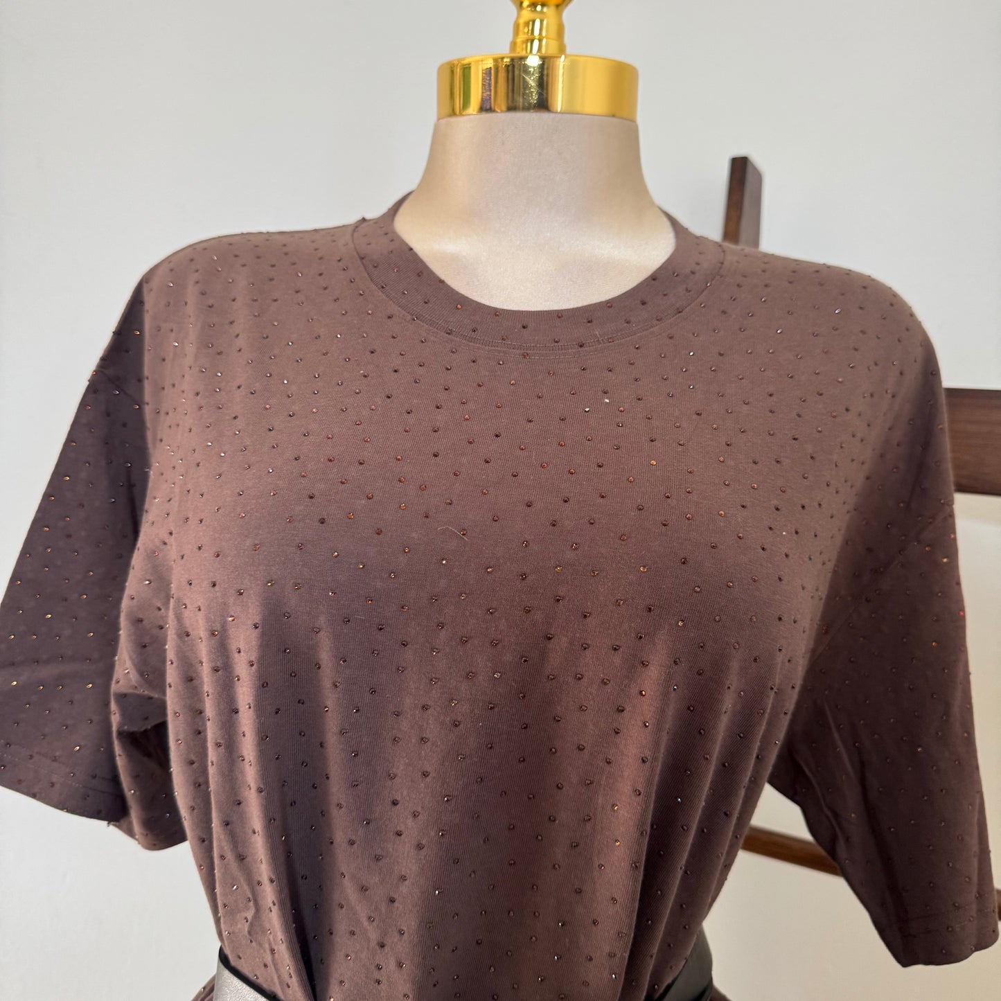 Rhinestone Oversized Top-Brown