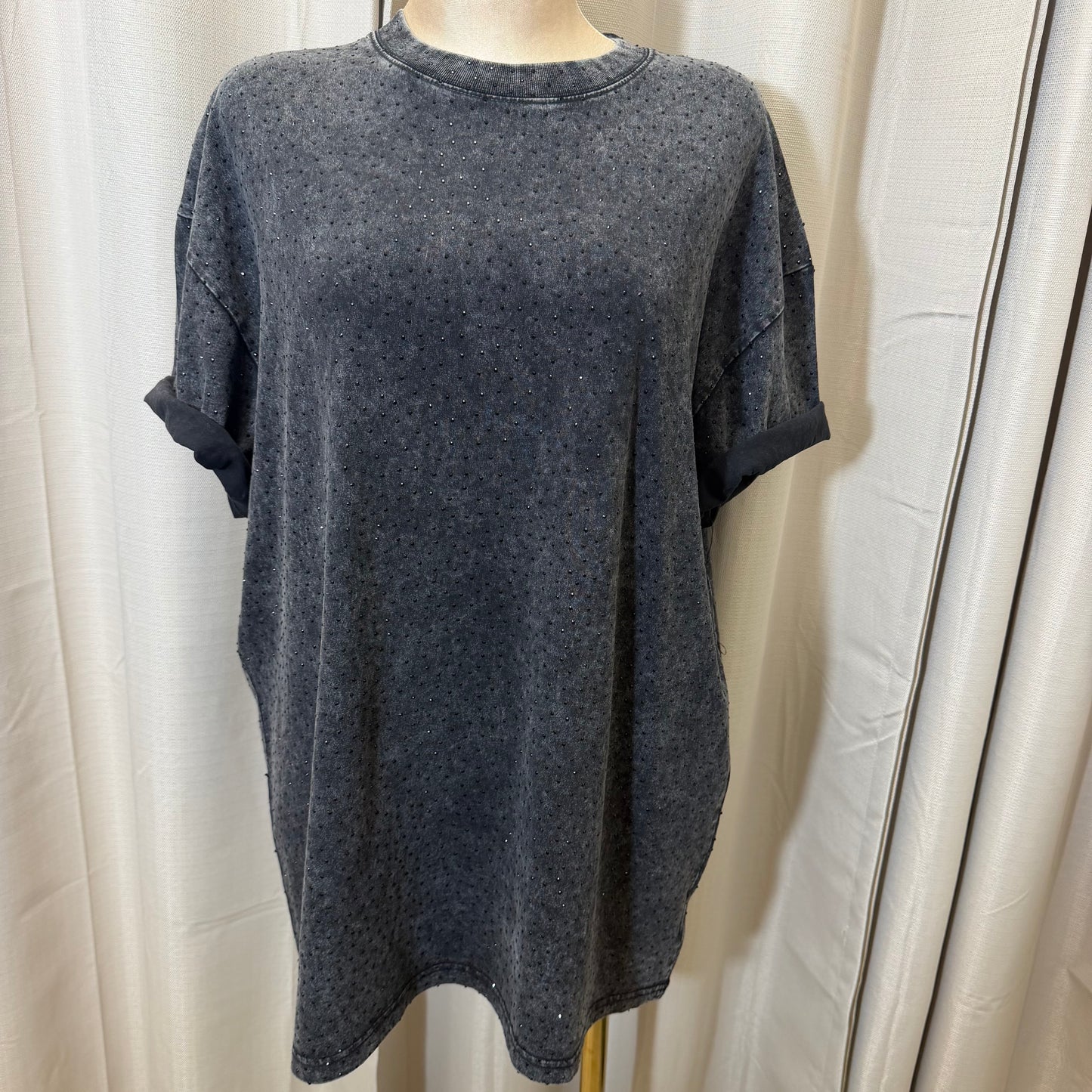 Rhinestone Oversized Top-Washed Black