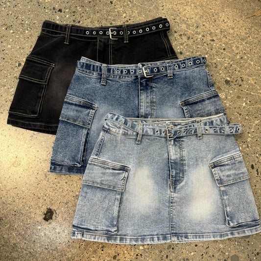 Cargo Belt Mini Skirt-LT Blue