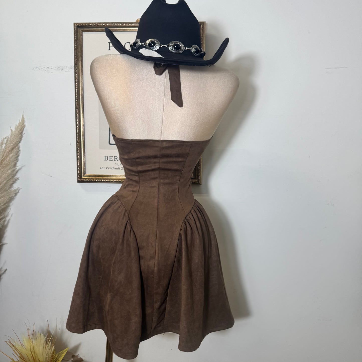 Suede Halter Dress-Chocolate