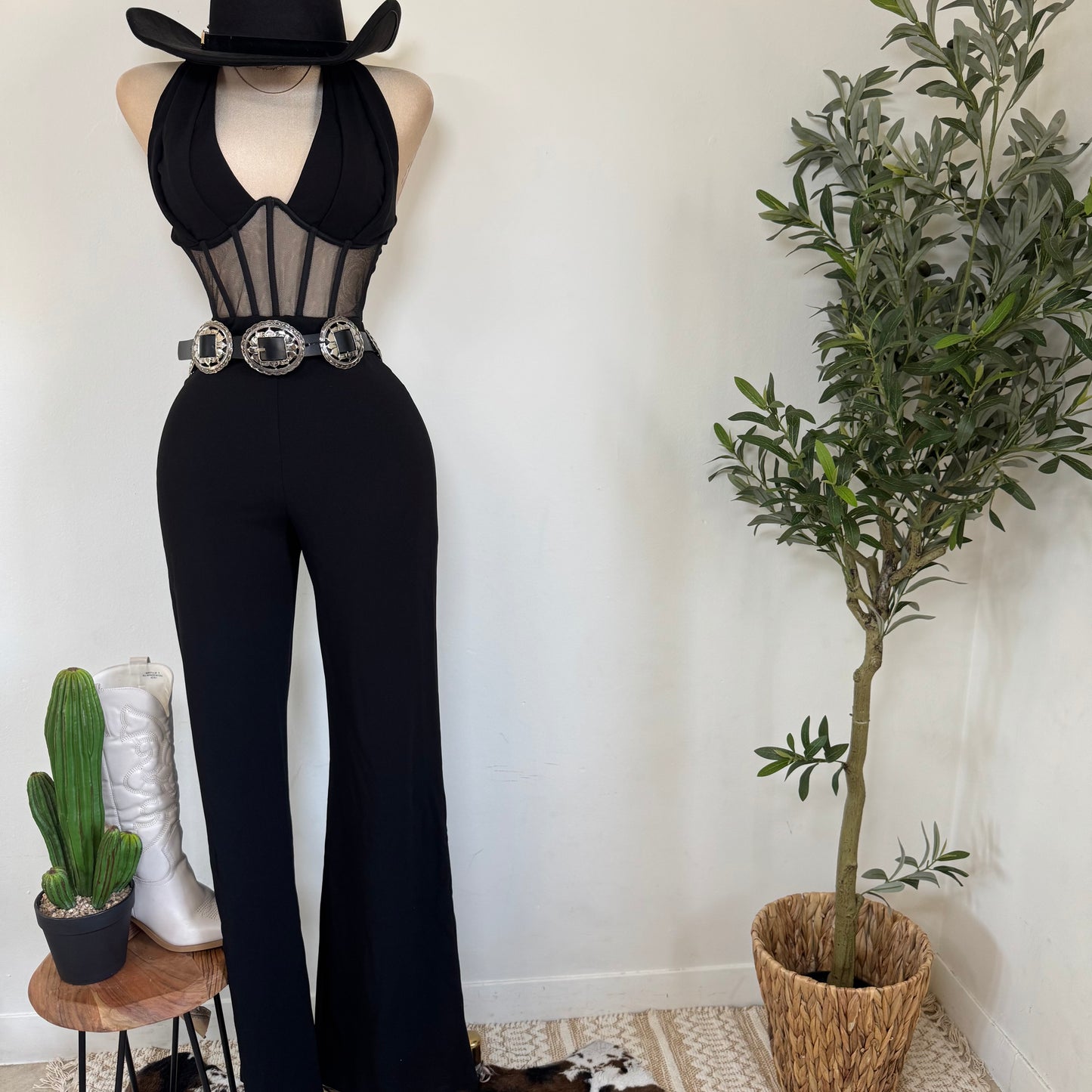 Pleated Bust Halter Neck Jumpsuit-Black