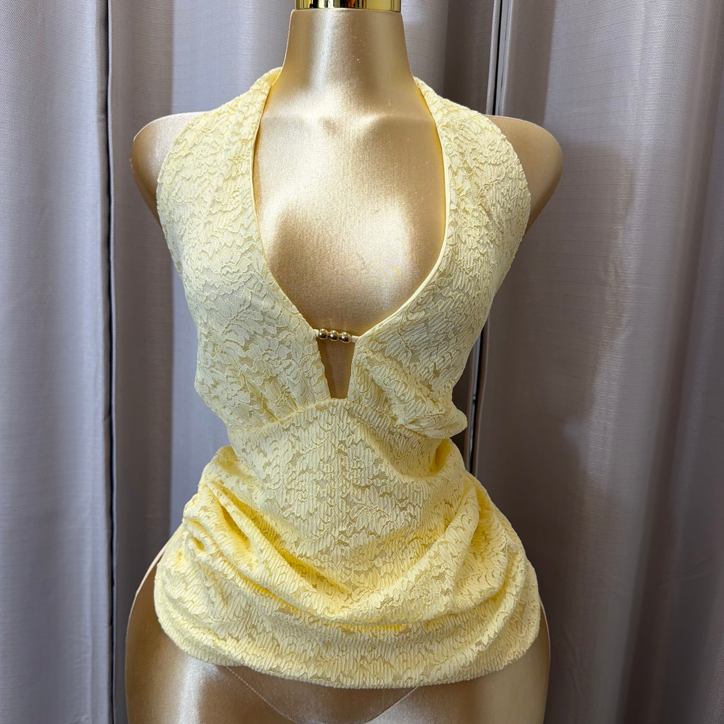 PL-Halter Lace Top-Butter Yellow