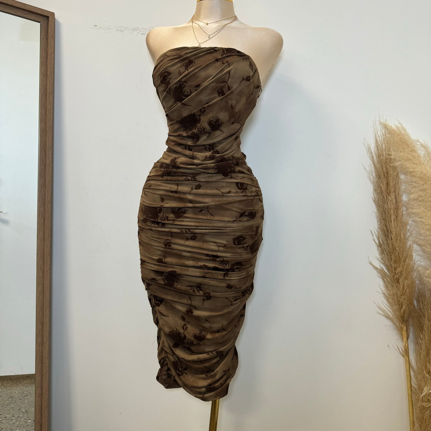 Kiora Strapless Dress-Brown