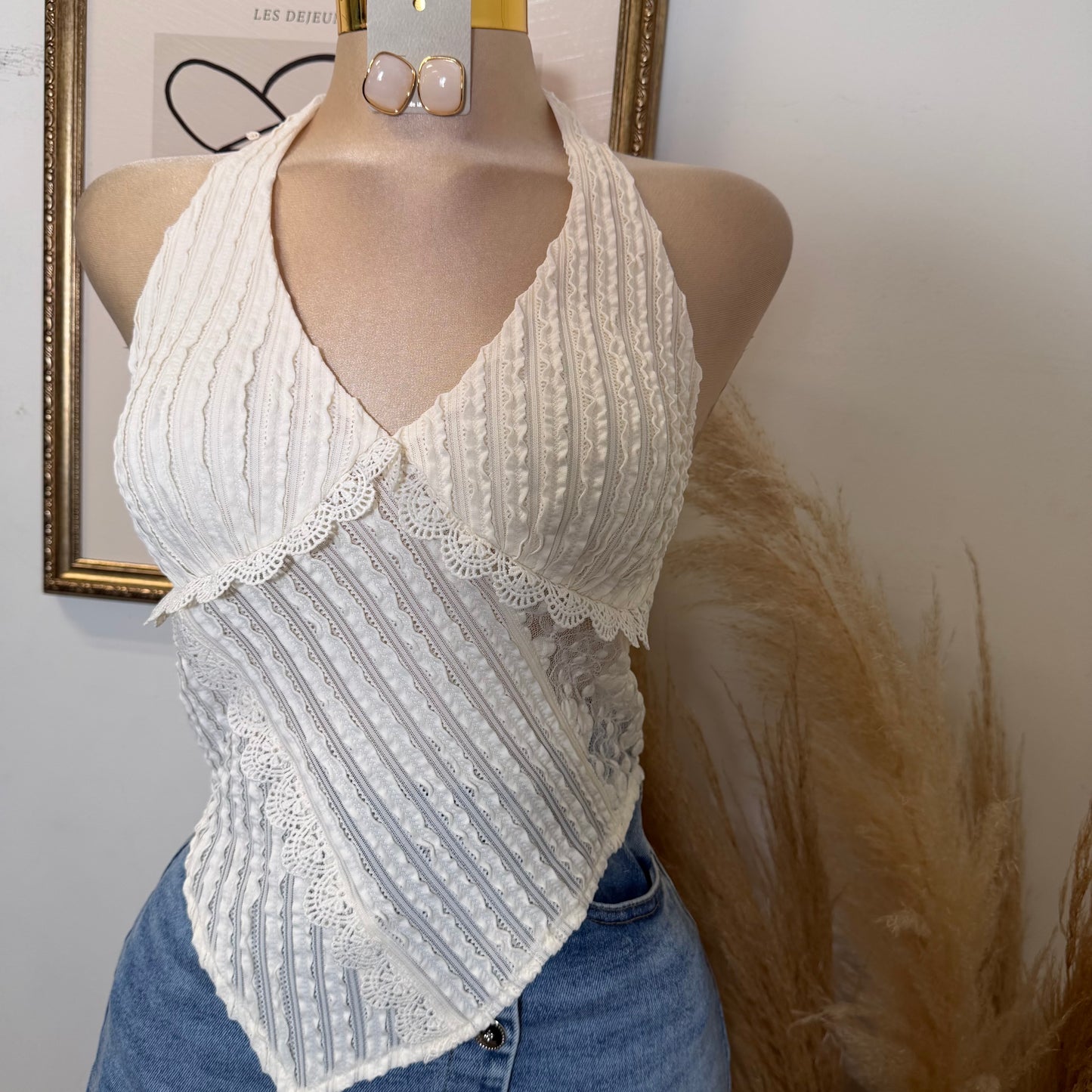 Halter Lace Top-White