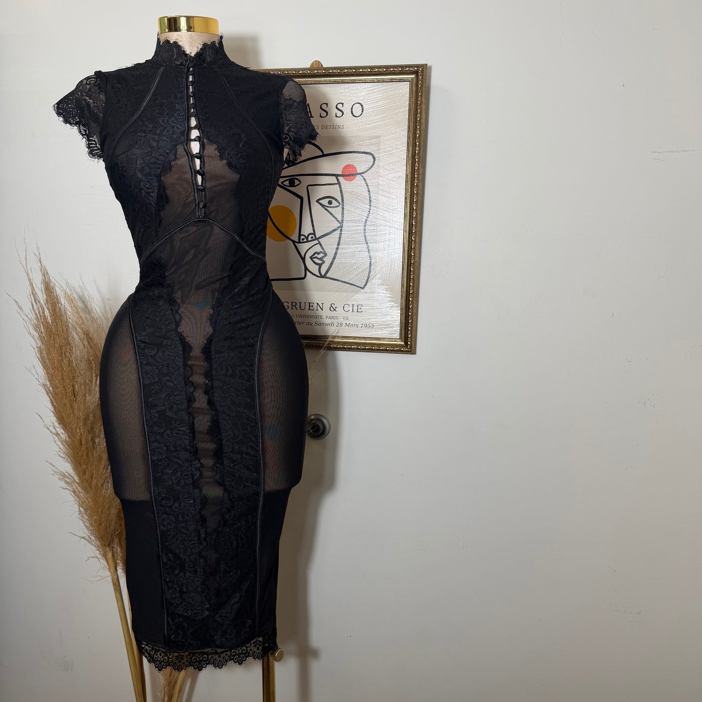 Lace Midi Dress-Black