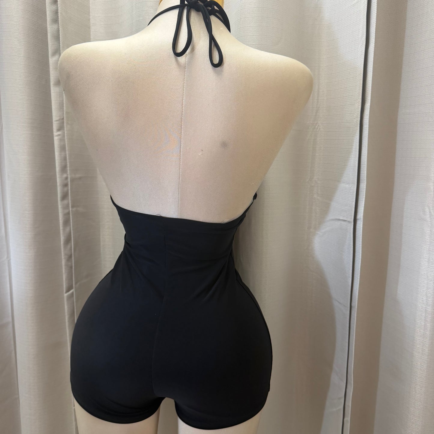 Sleeveless halter cowl Neck Romper-Black