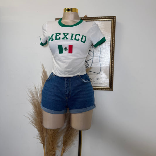 Mexico Crop Shirt-White