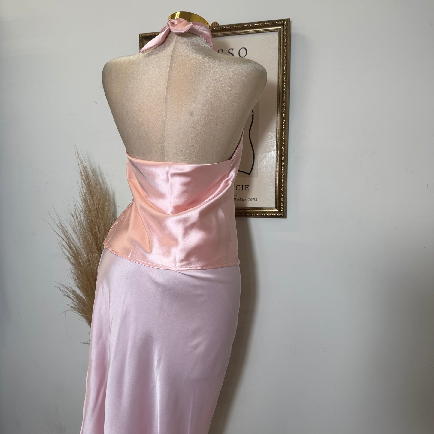Satin Midi Skirt-Baby Pink