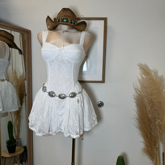 Miriam Lace Mini Dress-White