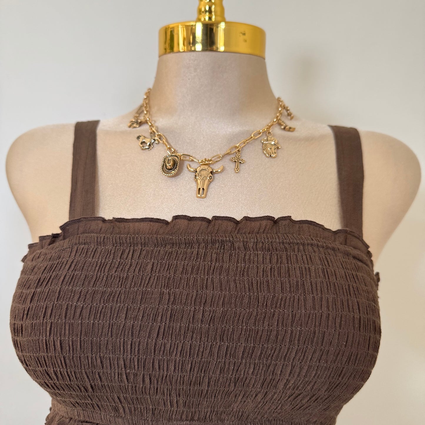 Smocked Tiered Mini Dress-Chocolate