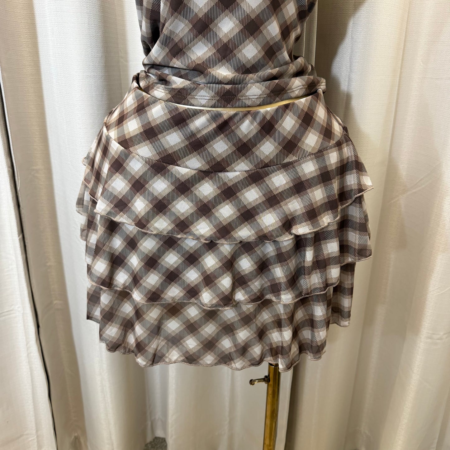 PL-Halter top Flare Skirt Set-Brown/Beige