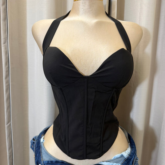 Halter bustier Corset Crop Top-black