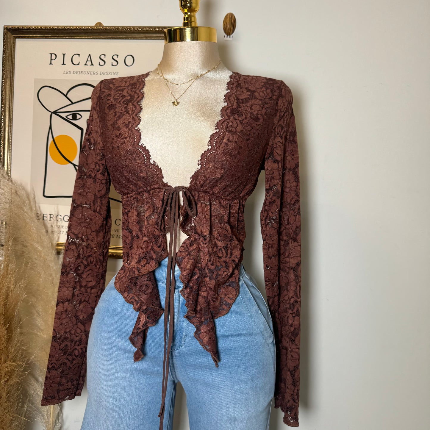 Sexy Long Sleeve Top-Brown