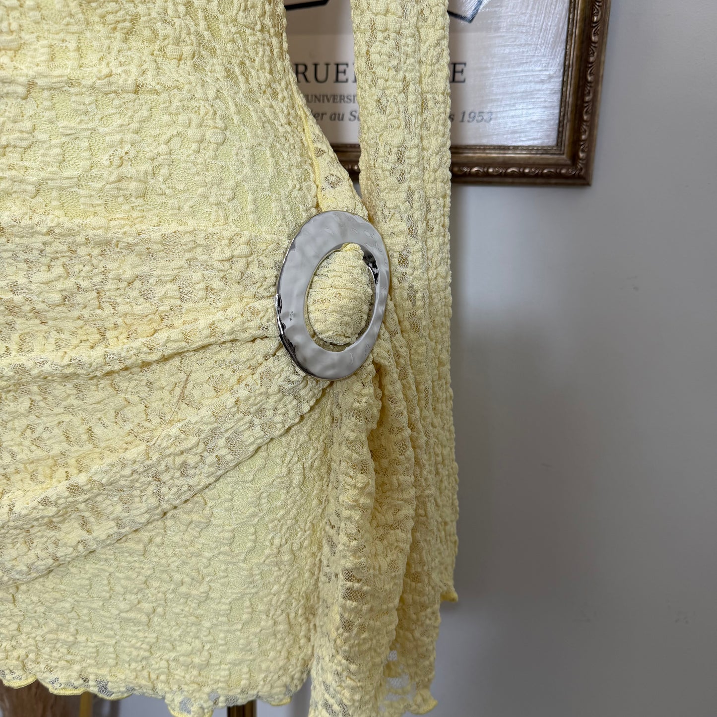 Long Sleeve Gold Detail Dress-Butter Yellow