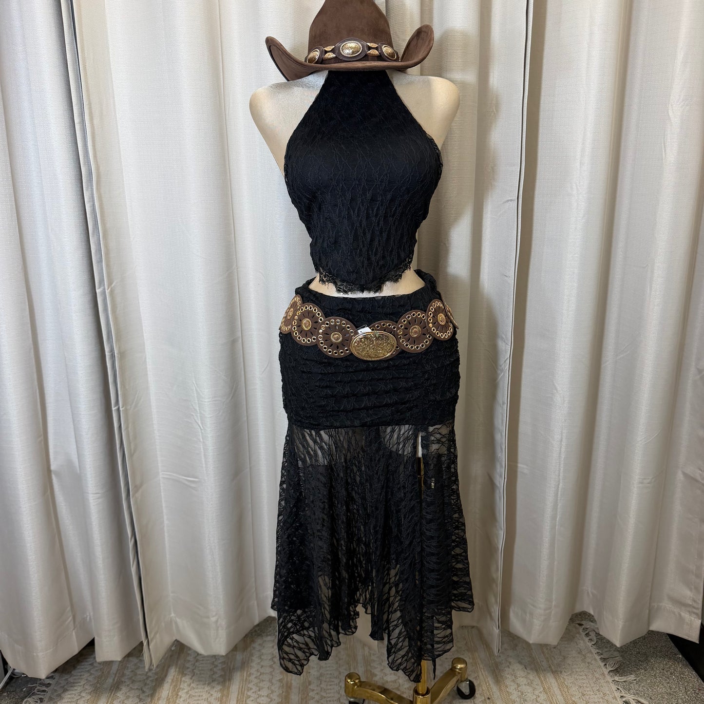 Halter Lace Maxi skirt Set-Black