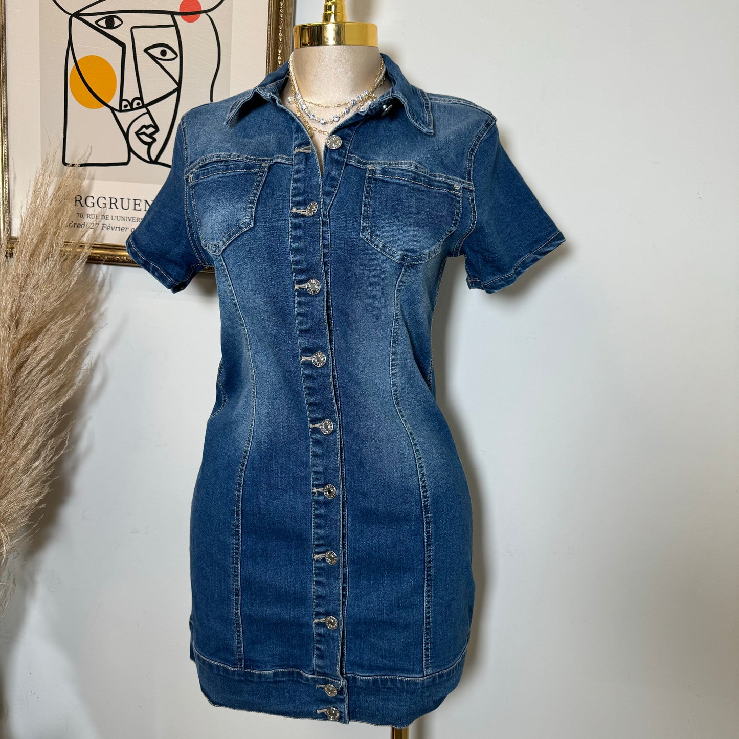 Button-Up Denim Mini Dress