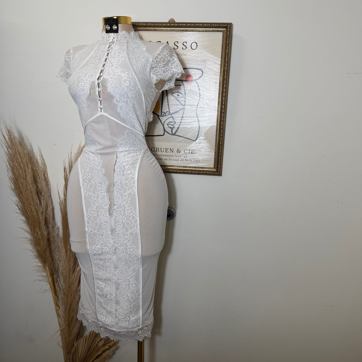 Lace Midi Dress-White