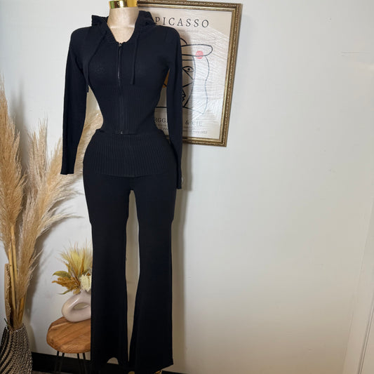 Y2K knitted Pant Set-Black
