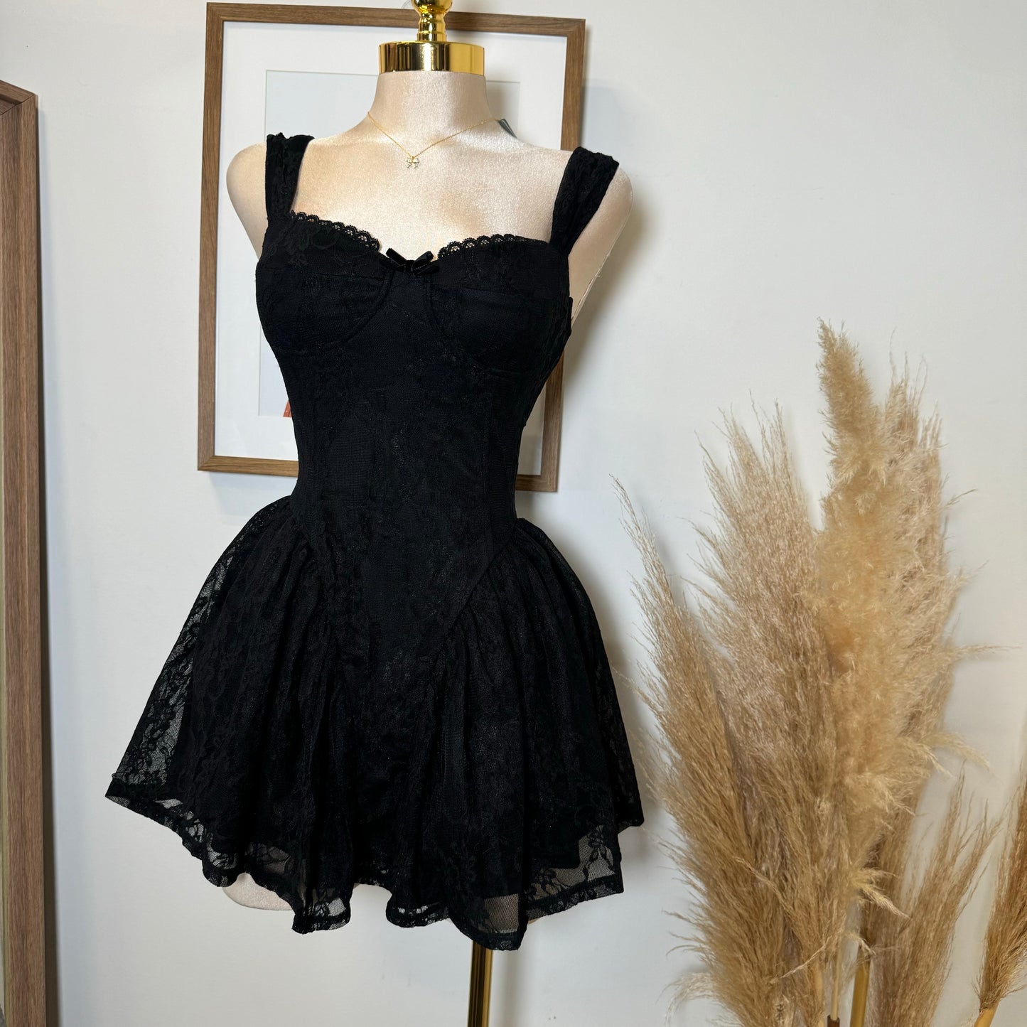 Miriam Lace Mini Dress-Black