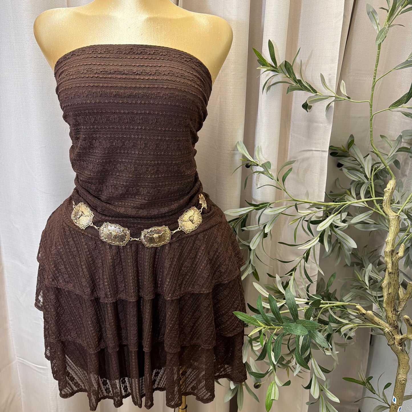 PL-Ruffle Tube Dress-Brown