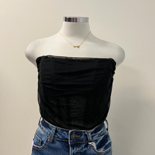 Julia Boned Mesh Corset Crop Top -Black