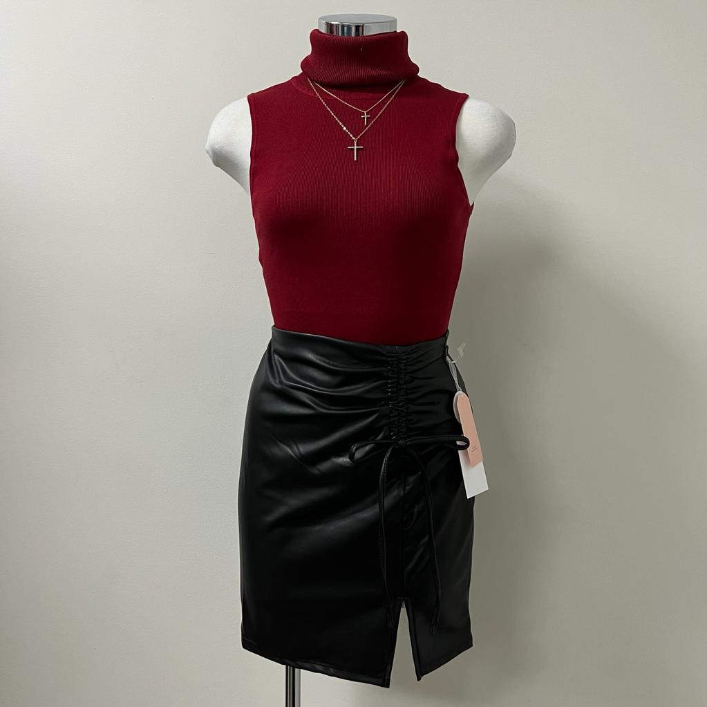 Rina Sleeveless Turtle Neck Sweater Knit Top-Burgundy