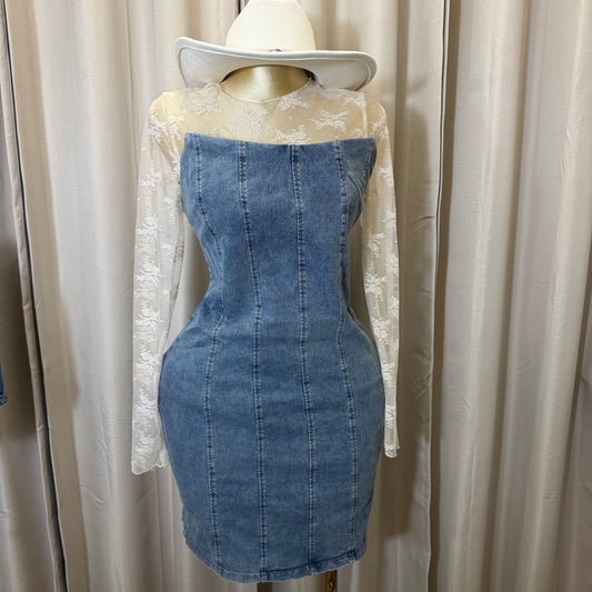 Denim Strapless Denim Dress PL-Blue